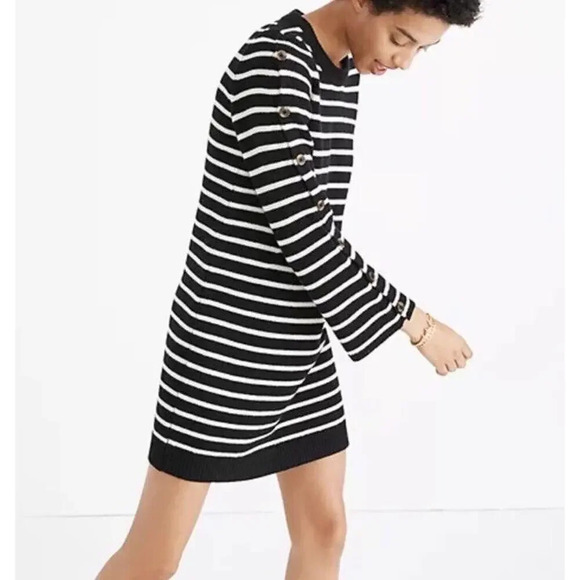 Madewell Button-Sleeve Sweater-Dress in Stripe Style H3615 Size XXS Women’s - Picture 2 of 10
